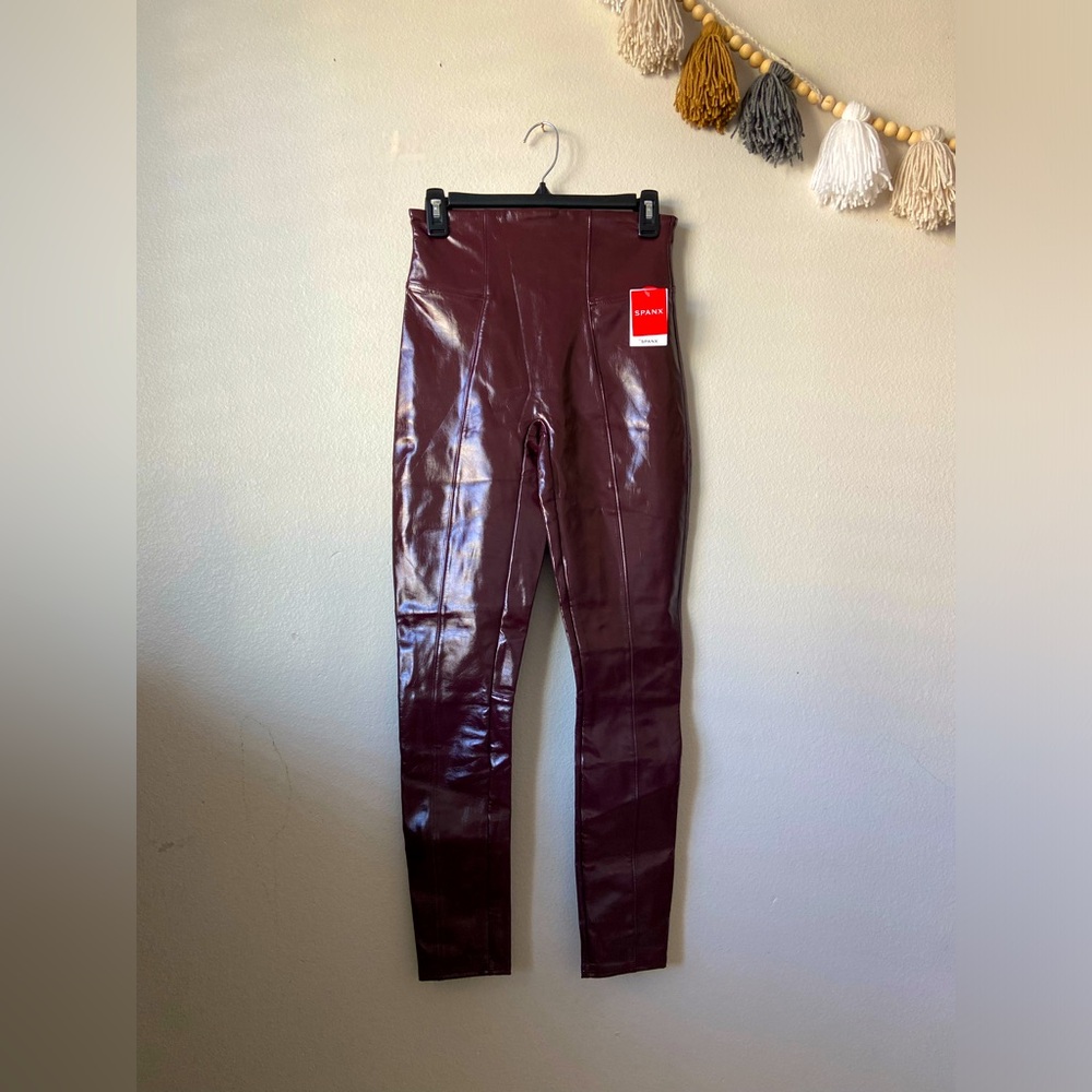 NWT | SPANX faux patent leather leggings ruby size Medium